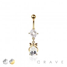 316L SURGICAL STEEL CZ RIBBON TEARDROP DANGLE ROUND CZ BELLY BUTTON NAVEL RING  316L SURGICAL STEEL CZ RIBBON TEARDROP DANGLE ROUND CZ BELLY BUTTON NAVEL RING